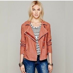 Free People Linen Rosewood Moto Jacket size Small